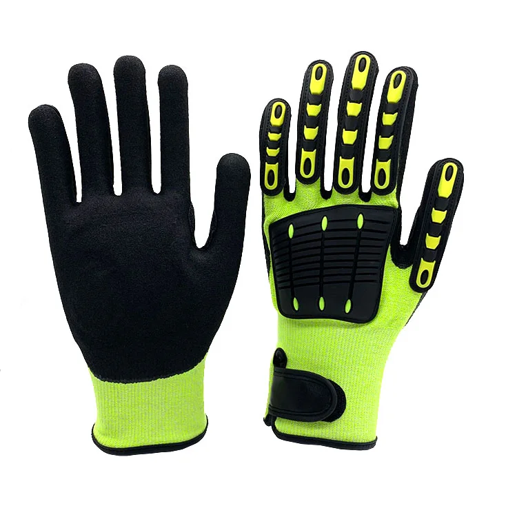 Oilfield Mining Sandy Nitrile Coated Shock Vibration Cut Resistant Level 5 Work TPR Glove Anti High Impact Gloves Mechanic Glove