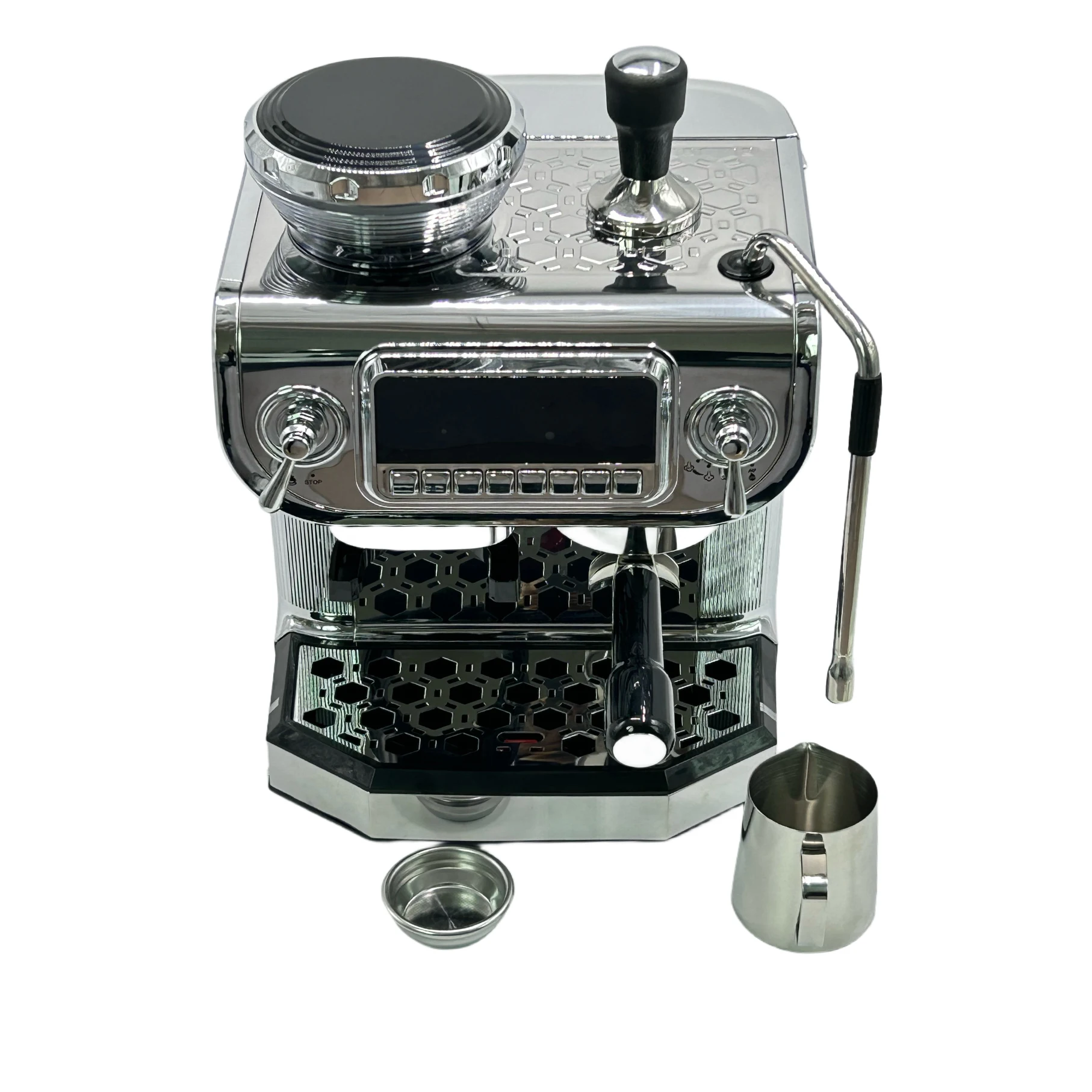 Restaurant Electric Commercial Automatic Cappuccino Espresso Coffee Maker With 3 Hole Steamer and Grinder