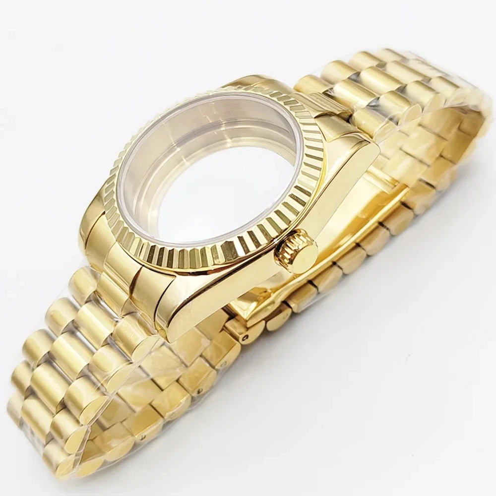 36mm Gold Watch Case With Strap Sapphire Glass for NH35 NH36 Movement