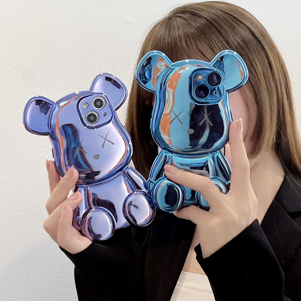 2023 Latest Creative 3D Electroplating Cute Bear Phone Case For iPhone 14 Pro Max Case Cool Bearbrick Phone Cover For iPhone XR