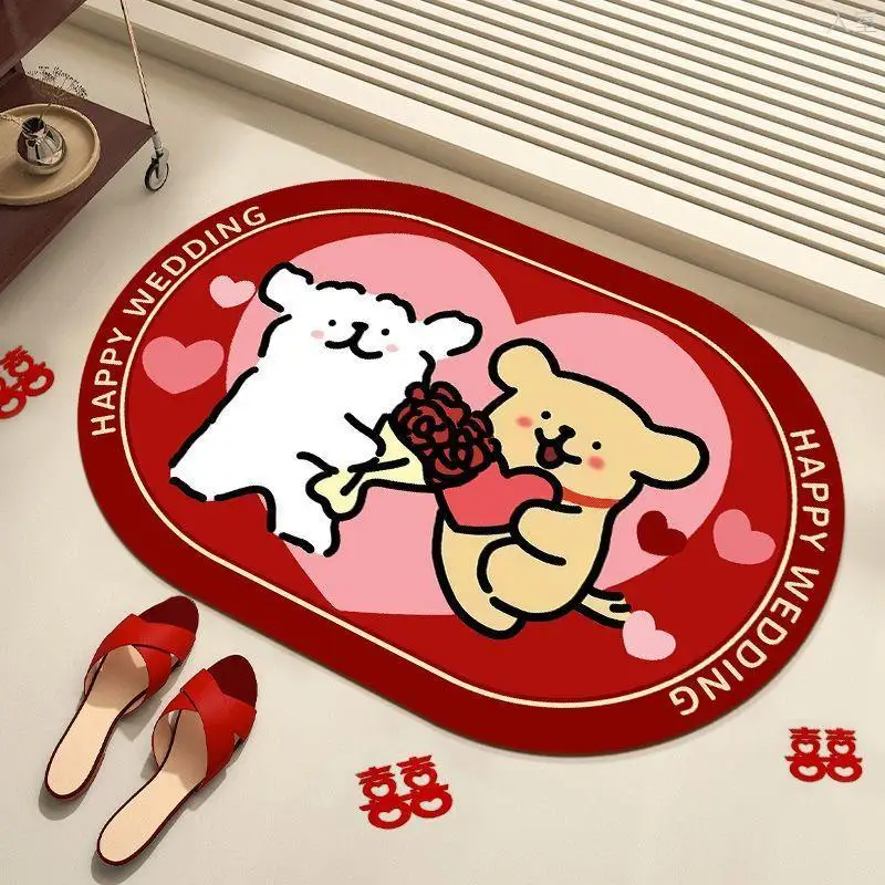 Elly toilet soft diatom mud mat red festive cartoon foot bathroom entry waterproof, non-slip and dirty