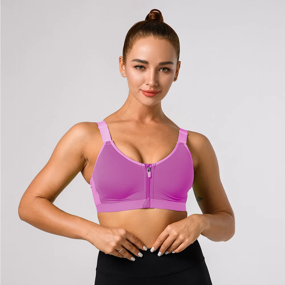 
 Custom Logo Women Front Zipper Yoga Bra High Impact Plus Size Sports Yoga Bra With Padding  