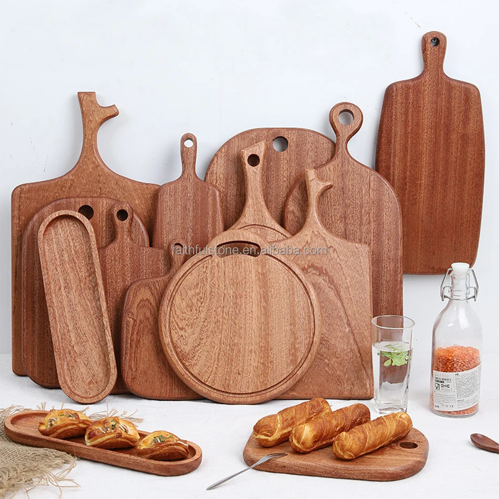 wholesale kitchen bulk black ebony wood cutting fruit cake bread board with handle