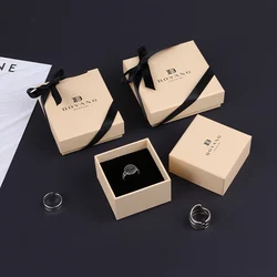Boyang Wholesale Custom Logo Square Beige Lid and Base Jewelry Gift Packaging Necklace Boxes
