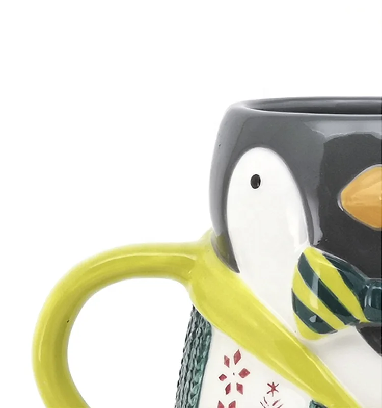 Wholesale 3D Animal penguin shaped Ceramic Milk Mugs Porcelain Christmas Gift with Handpainting