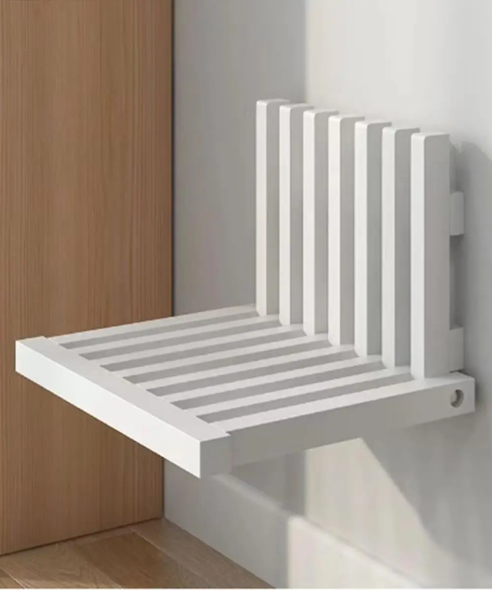 Addreen Customizable colors Bamboo Folding Shower Seat Wall Mounted Door Rear Folding Chair Entrance Bamboo Shoe Changing Stool