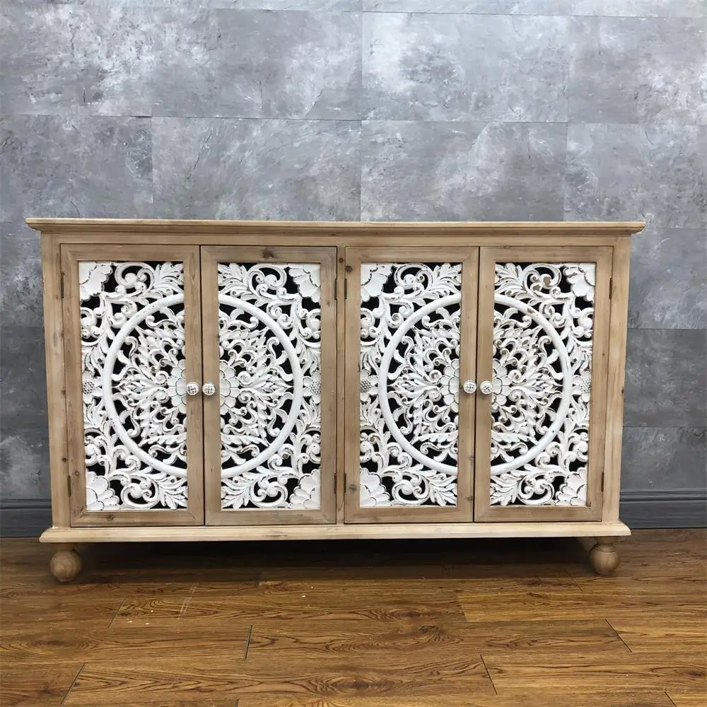 Carved Wooden 4-Door Sideboard