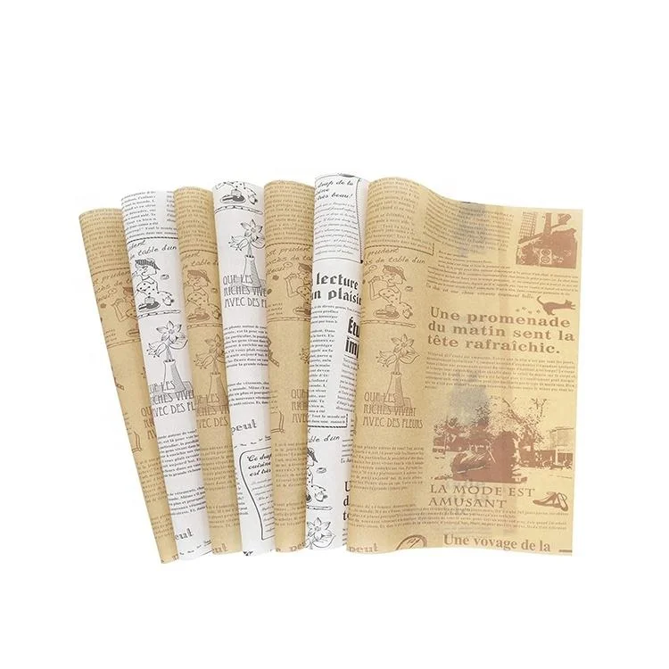 Low Price Sandwich Patty Burger Cooked Food Oil-proof Wrapping Paper News Paper Style Food Wrap Tissue Paper With Custom Logo