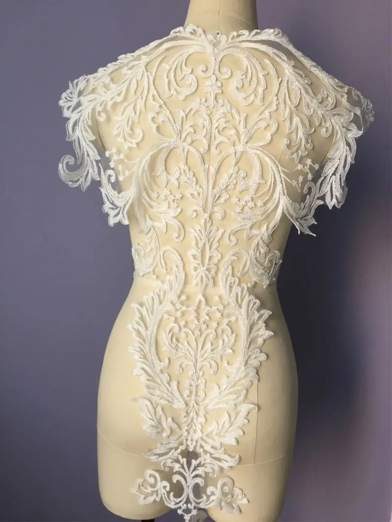 Extra large size lace applique flower floral corded for wedding party dress back decals accessories skirt with cloth