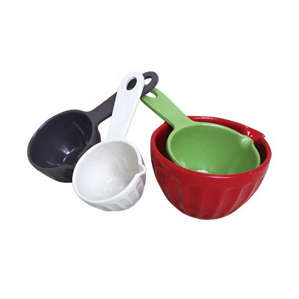 Kitchenware 4-pieces Bamboo Fiber & Melamine Cups & Spoons Set Measuring Cups for Home and Kitchen
