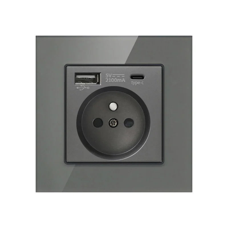 Weinadi 16A French socket 86 type tempered glass France Germany Russia Spain EU USB + type-C charging