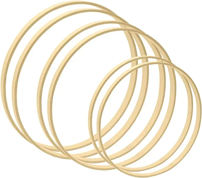 Tailai  Wooden Round Circle Bamboo Floral Macrame Wood Hoop Ring for DIY Dream Catcher Wedding Wreath Decor Wall Hanging