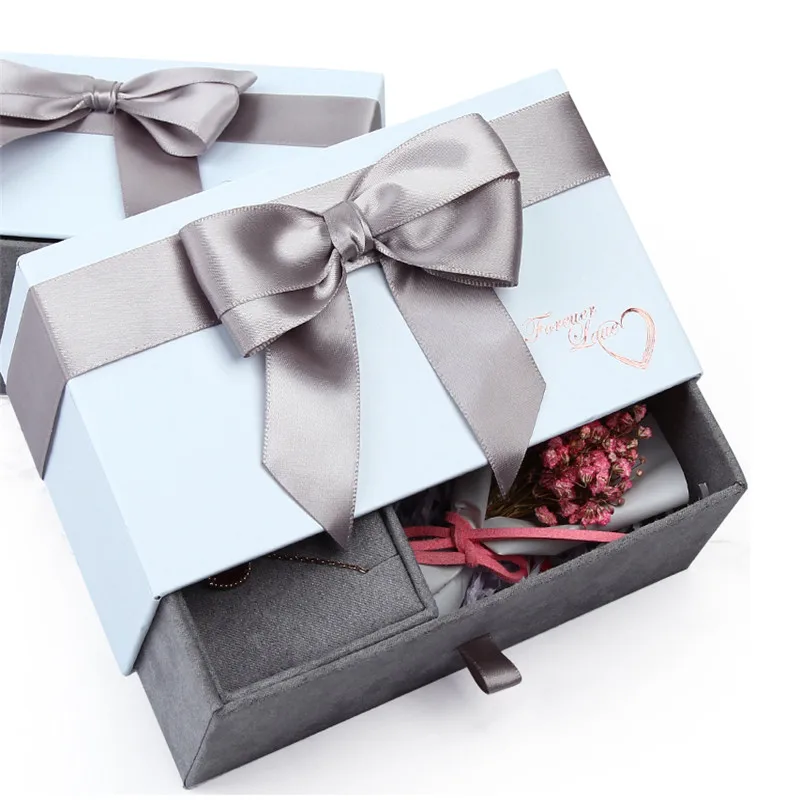 White  mens make up tie sets treasure packaging chest gift box with ribbon