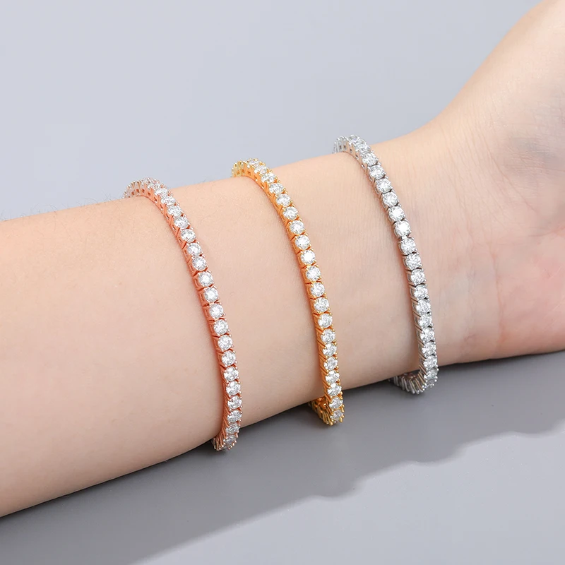 Women Jewelry Spring Buckle 925 Silver VVS Moissanite Cluster Tennis Bracelet Iced Out Lab Grown Diamond Tennis Bracelet For Men