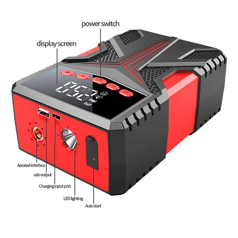 Supercapacitor Power 500A CarJumpstarter 12V Lithium Jump Starter Trucks Box Car Battery With Air Pump