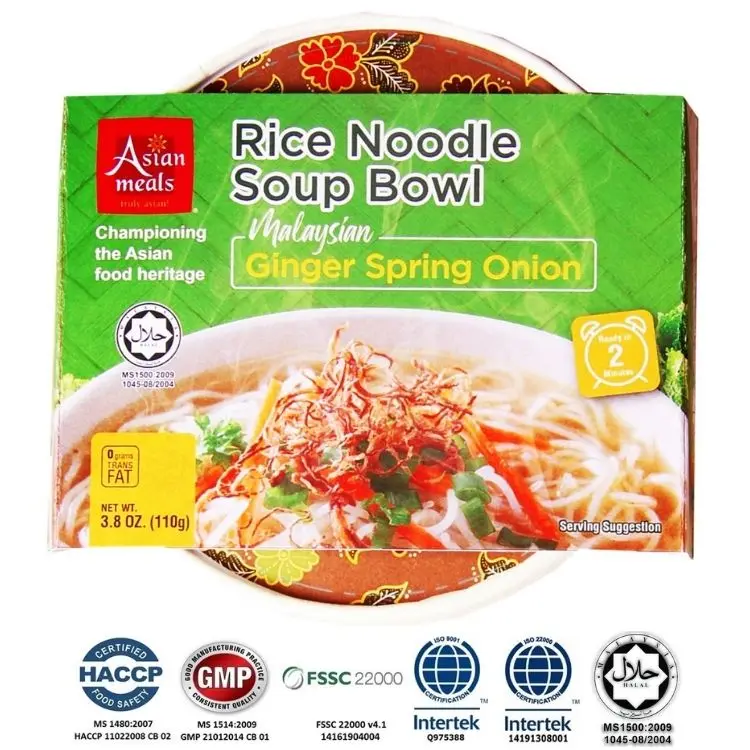 Wholesale Ginger Spring Onion Scallions Instant Rice Noodle Soup Bowl High Quality  Halal Malaysian Pack In A Box HACCP GMP ISO