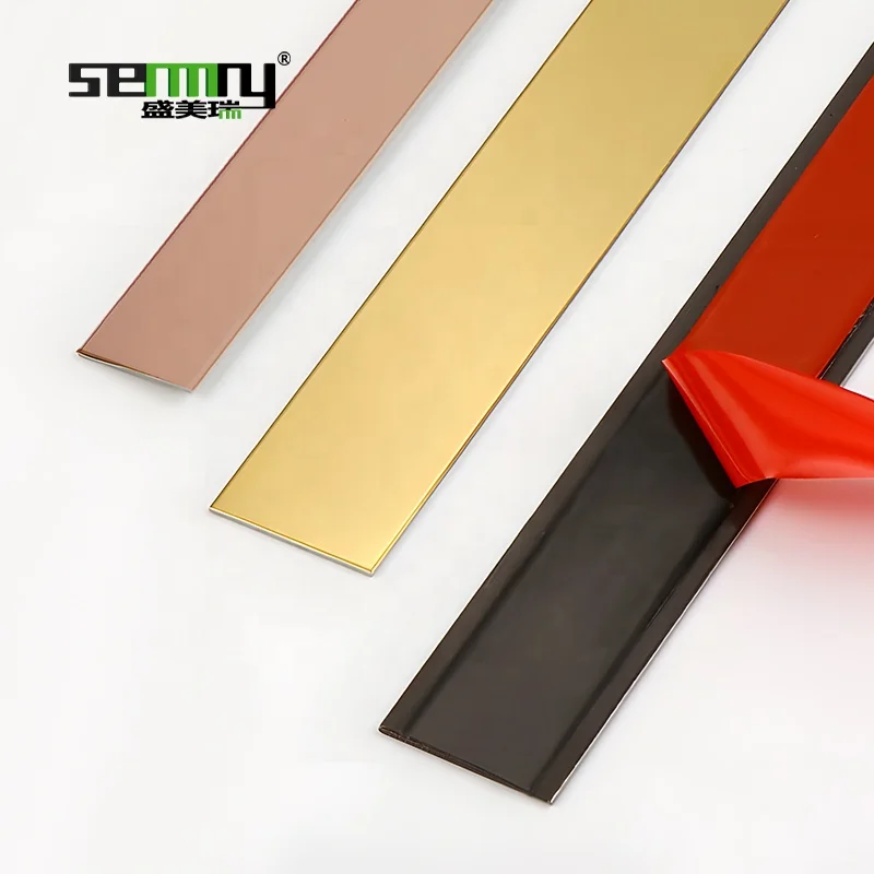 High Quality Stainless Steel Flat Trim Wall Decorative Tile Trim Mirror Molding Self Adhesive Tile Trimming Strip TILE STRIP