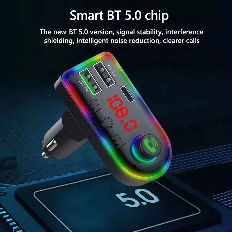 Автомобильный FM-передатчик BT 5 0 MP3 аудио TF/U дисковый плеер гарнитура автомобильный комплект адаптер PD Type-c Быстрая
