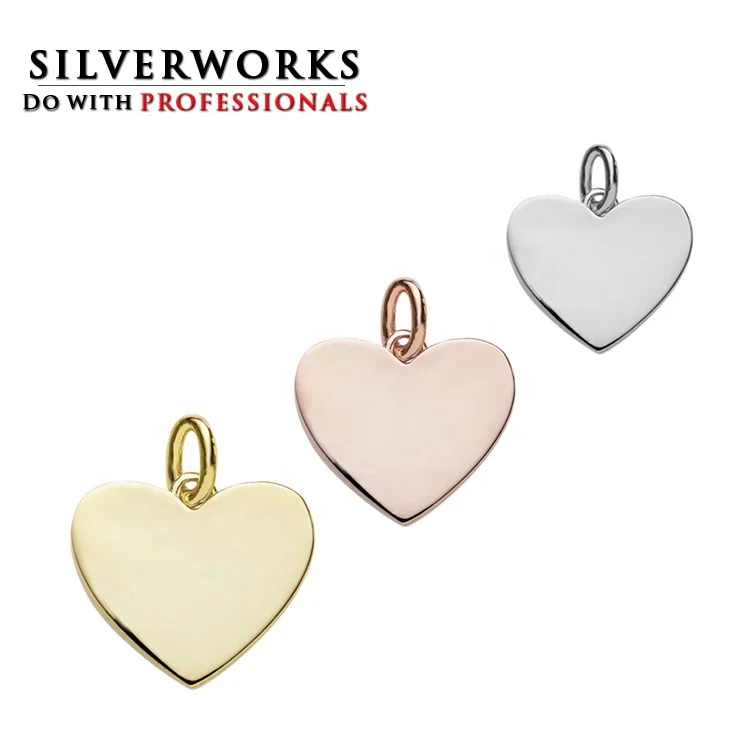 
Personalized 925 Sterling Silver Custom high polish engraving Pendants Heart Tag Charm 