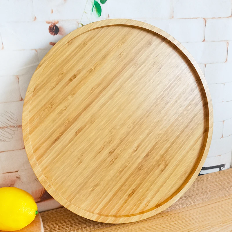 kitchen bathroom storage bamboo tray 35cm round wood tray for bath laundry jar