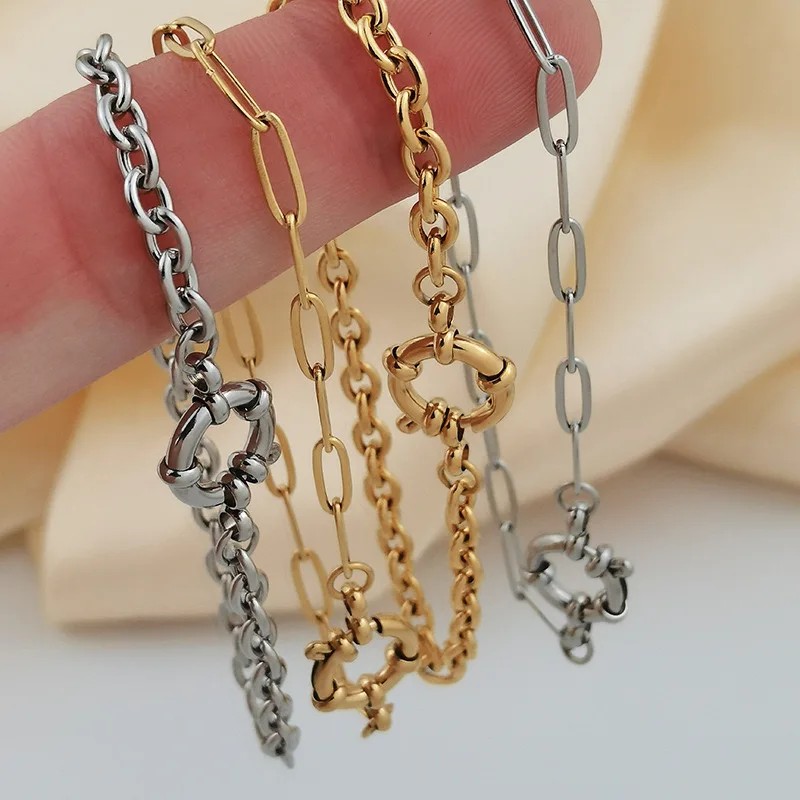 Non tarnish stainless steel gold plated paper clip chain bracelet for women