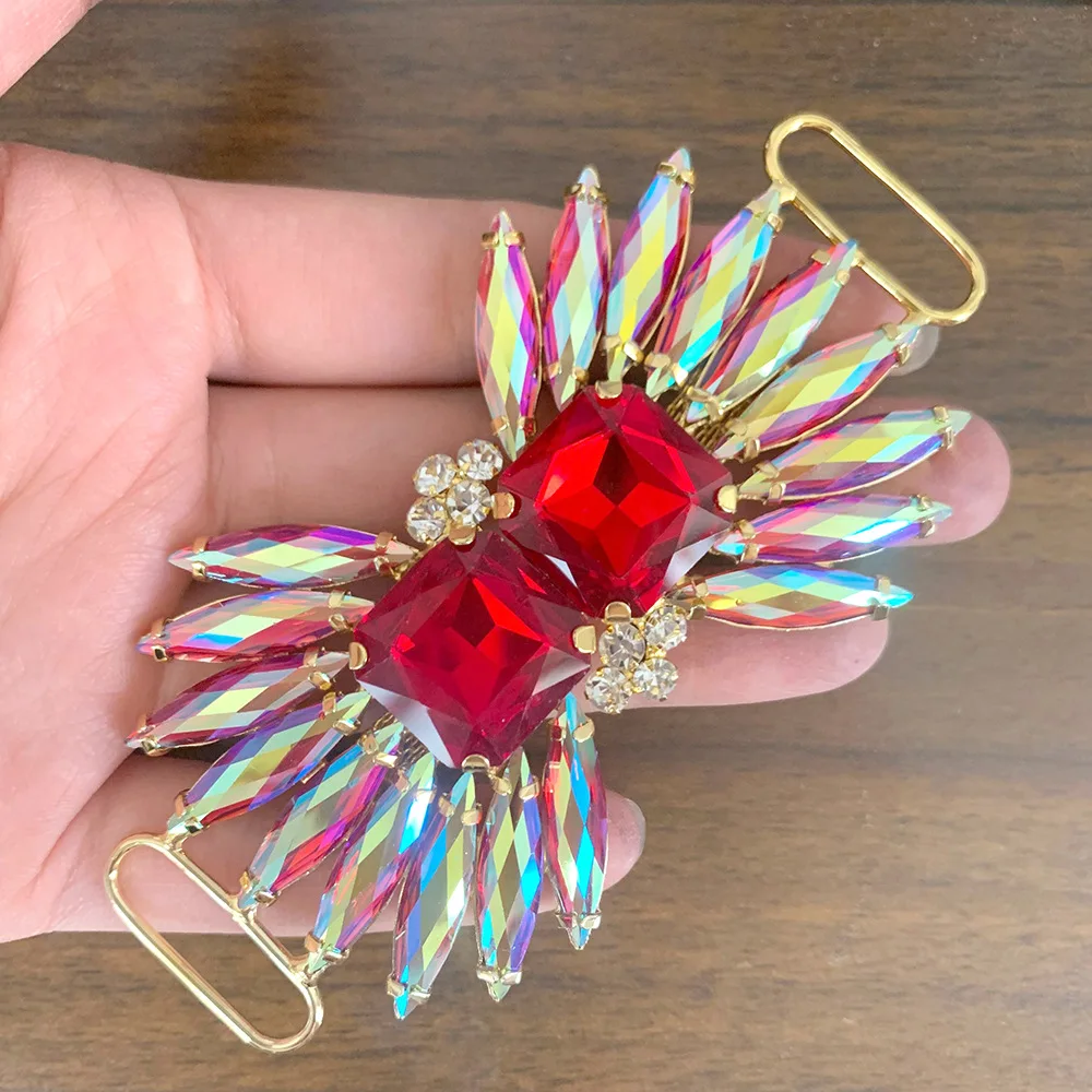 Rhinestone Applique Crystal AB Flower Sew on Rhinestones with Connectors Buckle Glass Rhinestone trim belt for Bikini Dress