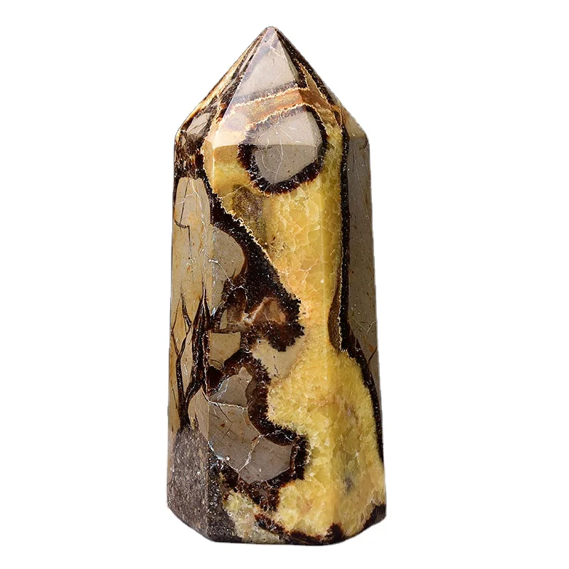 Hand Carved Natural Polished Septarium Point Healing Crystal Wand Tower For Decor