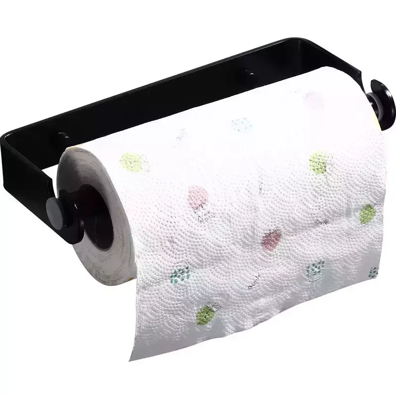 Wall-mounted Plastic Wrap Storage Organizer Roll Paper Rag Black Punch-free Kitchen  Accessories Towel rack Single Paper holder