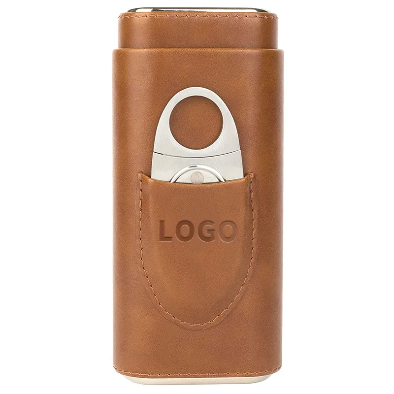 Cedar Wood Lined Travel Cigar Case Travel Humidor With Cutter Brown Leather Travelator Cigarism Cased Leather Cigar Case