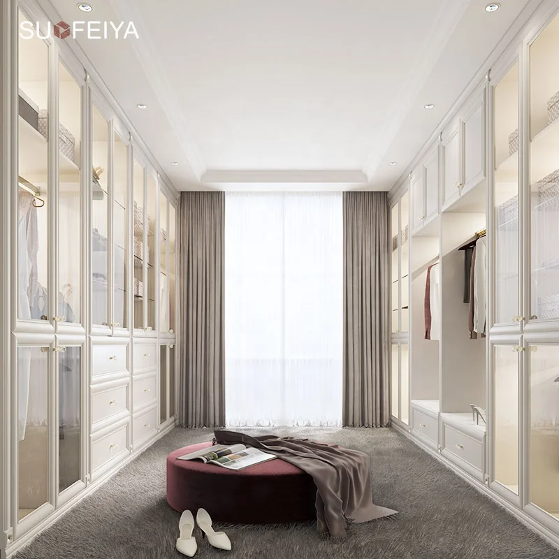 SUOFEIYA French Wardrobes Furniture High Gloss Laminate Bedroom Wardrobe Cupboard Storage Clothes Walk in Closet