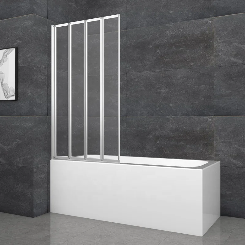 Black Framed 3 Fold Folding Bath Shower Screen Glass Bathtub Door