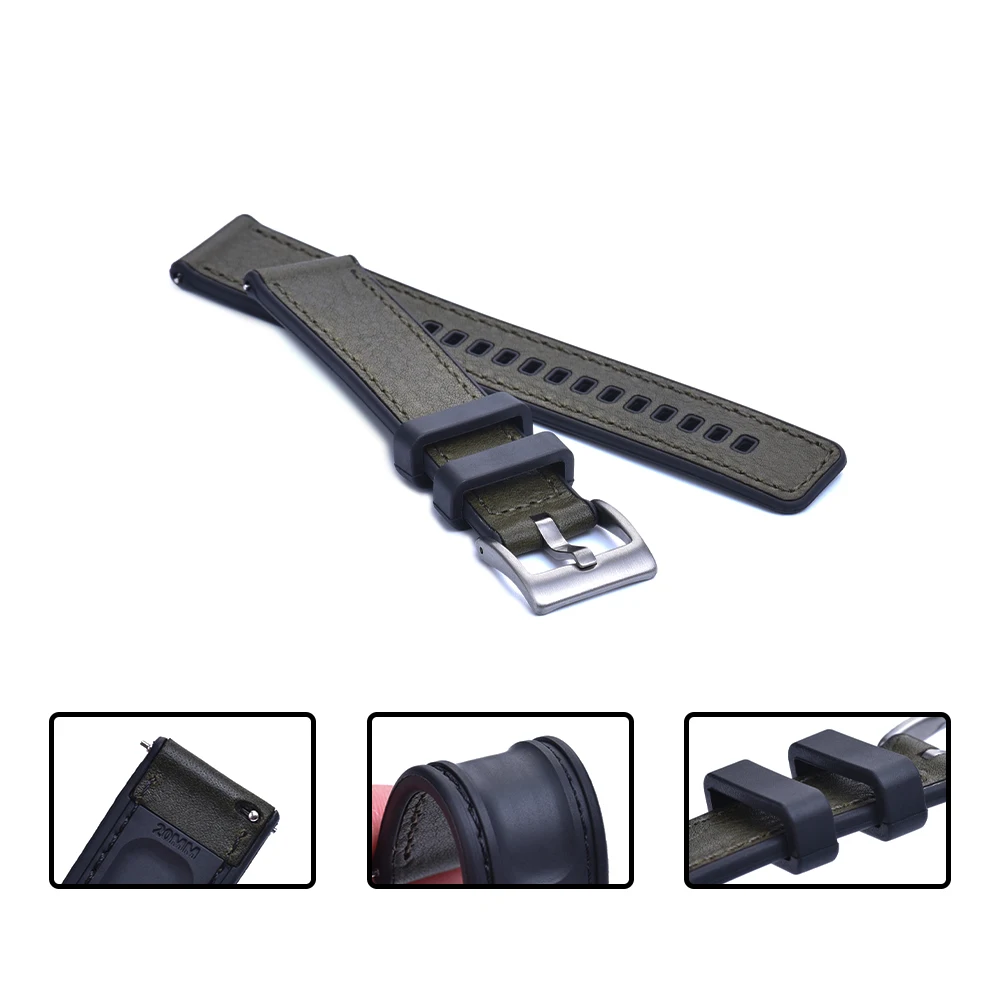 JUELONG Huatons Genuine Leather Hybrid Rubber Watch Bands 20mm 22mmm 24mm Quick Release Sailcloth Rubber Silicone Watch Strap