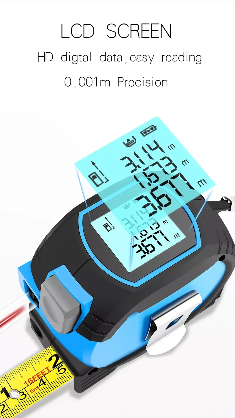 2024 New Laser Tape Measure 3 in 1 Level Measuring Digital Distance Range Laser Measure Tape