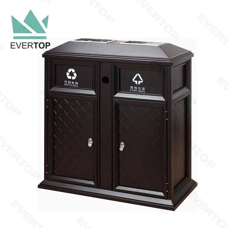 DA-200F Dual Traditional Square Litter Bins Outdoor City Recycling Cans Classic Double Litter Bin Double Recycling Trash Can