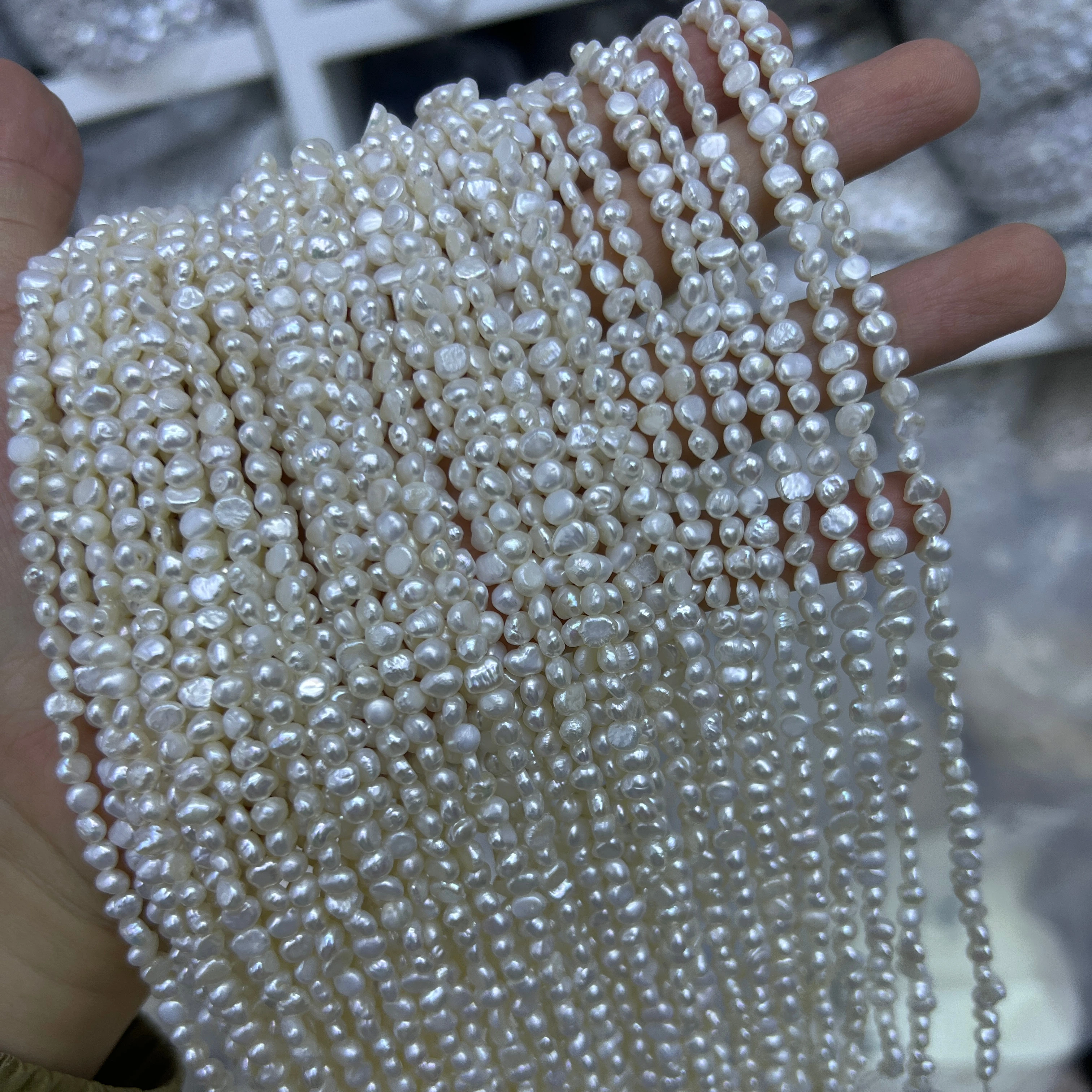 3-4mm Mini Baroque Cultured Pearl Natural Freshwater Pearl Handmade 35cm DIY Strand Loose Pearl Beads