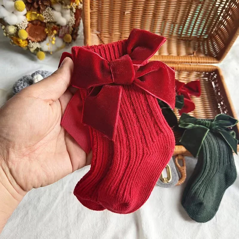 spanish socks baby socks with velvet bow winter  christmas novelty baby socks with velvet bow