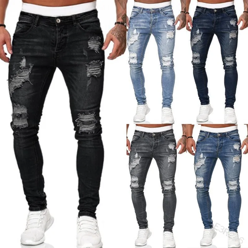 Factory Directly Wholesale Europe Style blue trouser jeans mens  ripped skinny jeans pantalones de hombre jeans