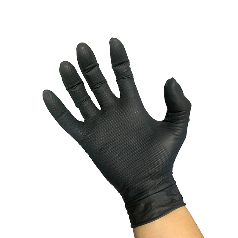 Automobile industrial S-XL garage duty car repair use 5mil Black Orange mechanical pure nitrile gloves with diamond texture