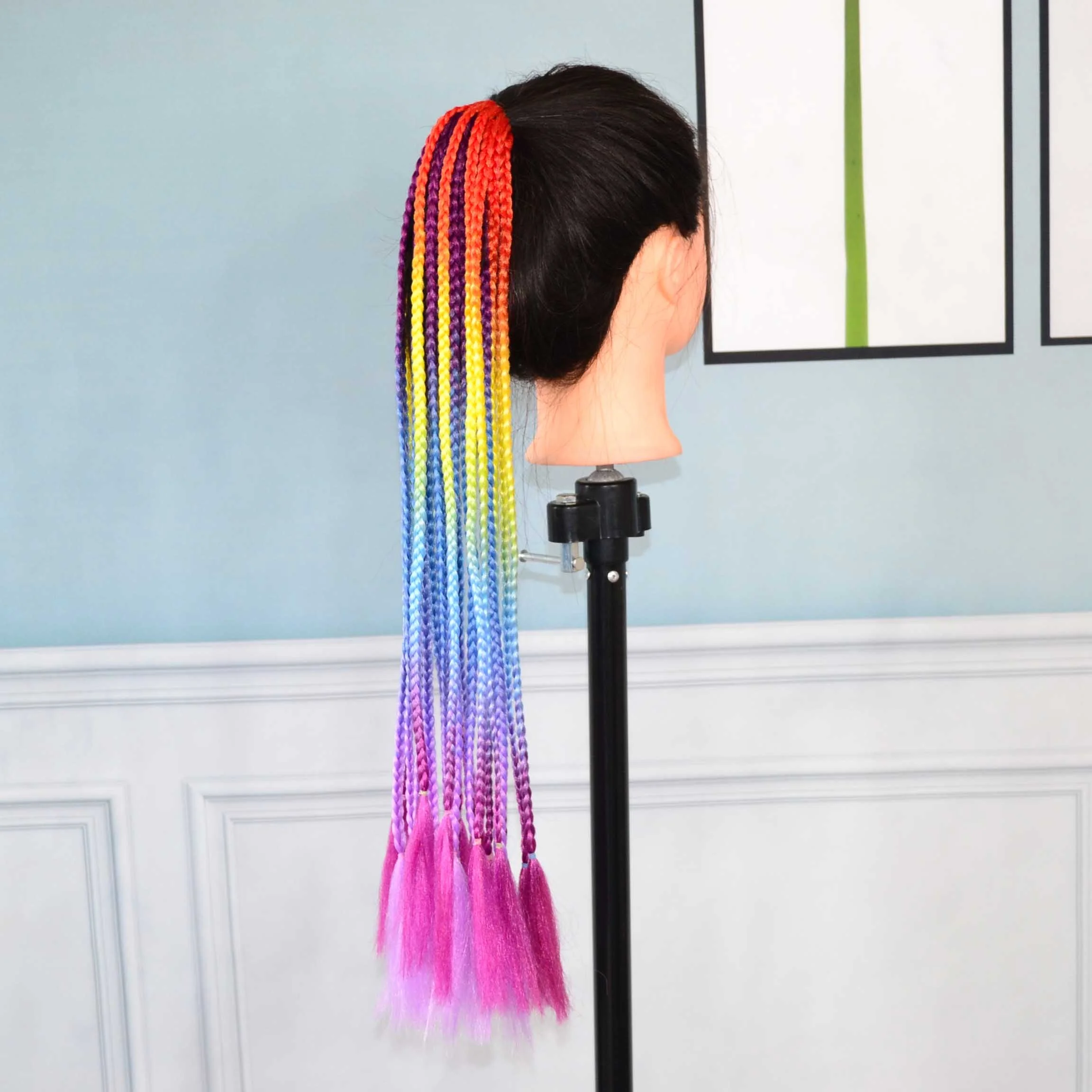 New Girls 24 Inches Premium Ombre Hair Extensions Fiber Mixed Rainbow Color Box Twisted Kids Ponytail Braids