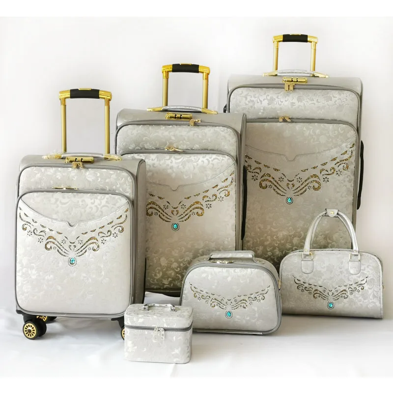 wedding pu leather eva valise on wheels trolley bag tote bag spinner buit-in wheel luggage