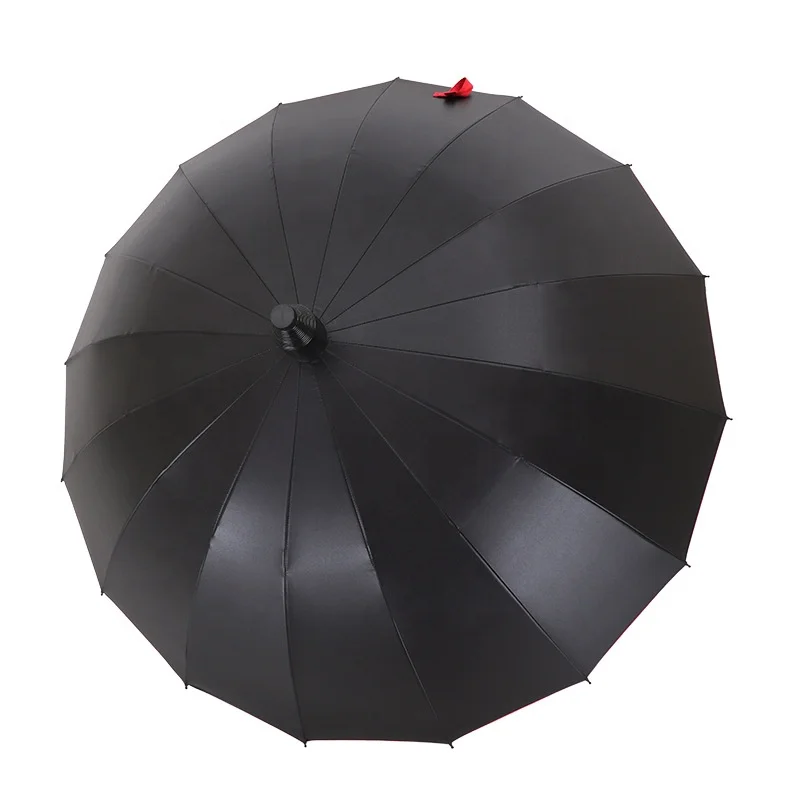 High Quality Black Rubber Straight Pole Plain Long Handle Big Umbrella Outdoor Parasols with Logo