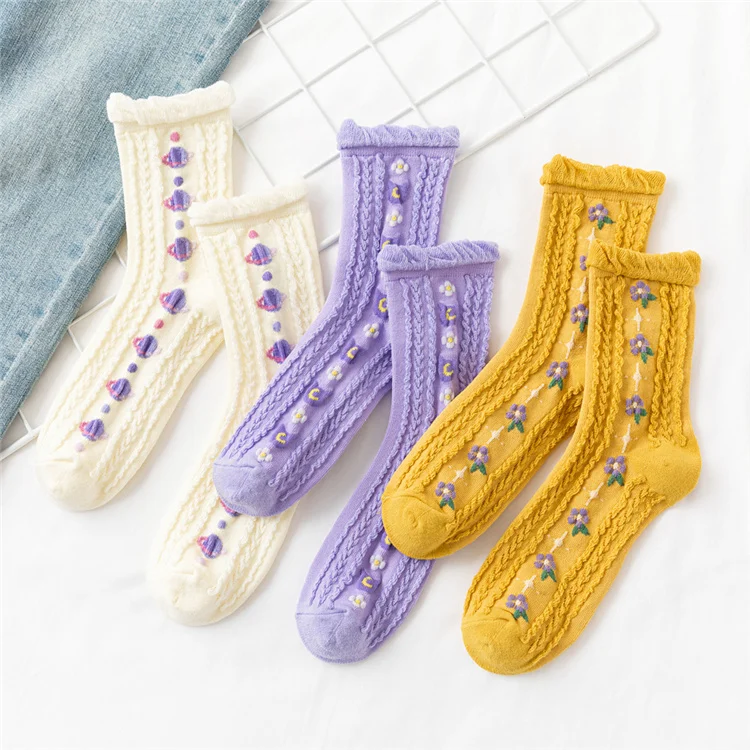
ladies new design flower cotton crew socks dress socks girls cartoon cute socks 