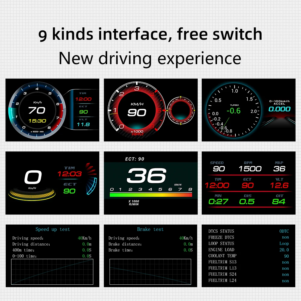 Head-up Display F9 OBD2 GPS Smart Gauge LCD Speedometer Multi-function OBD2 Digital Meter Car HUD