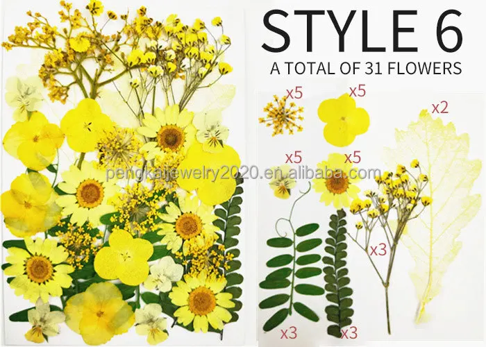 Real Dried Pressed Flowers Dried Flowers Leaves Set Mixed Multiple Dry Flower for DIY Candle Resin Jewelry Nail Pendant