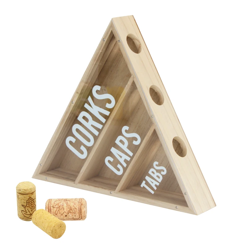 Best Selling Natural Paulownia Wood Wine Cork Holder Newest Pyramid Design with 3 Cells Wall-Mounted Table Stand for Wine Boxes