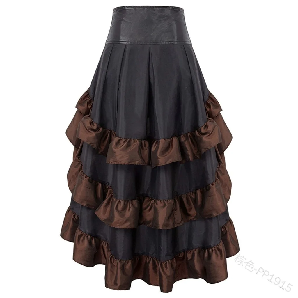 S-5XL Victorian Ruffled Satin & Lace Trim Gothic Skirts Women Corset skirt Vintage Steampunk dress Pirate Cosplay Costumes