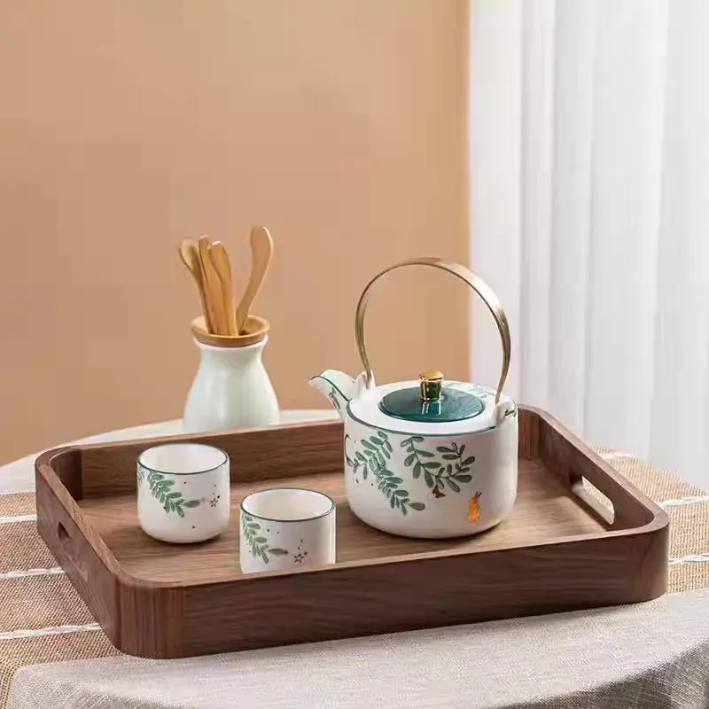 Black Walnut japanese-style fruit plate domestic living room coffee table tray rectangular plate Kung Fu tea set tray