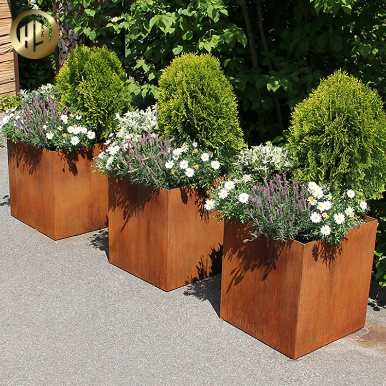 Outdoor Corten Steel Rusty Square Metal Plants Flower Box Planter