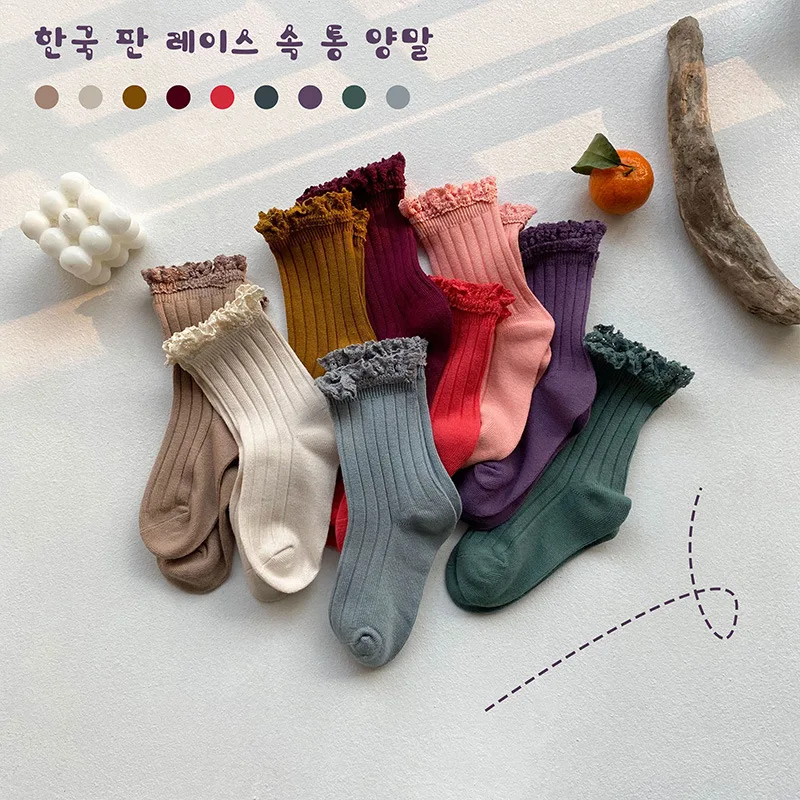  children girls ribbed ruffles frilly socks fashion kids combed cotton colorful