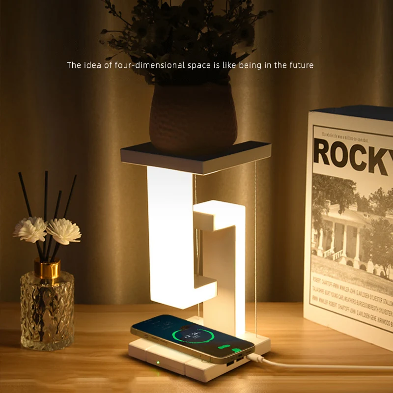 Led Light With Phone Charger Station Wireless Charging Suspension Lamp Suspension Floating Levitating